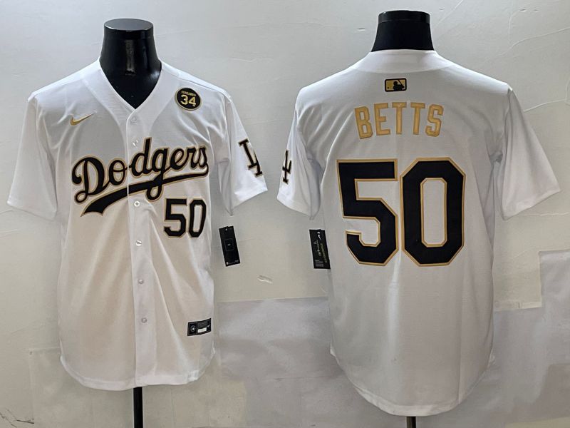 Men Los Angeles Dodgers #50 Betts White Black Game Nike 2025 MLB Jersey style 6